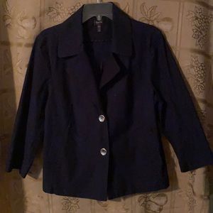 Navy 3/4 sleeeved jacket w/silver-colored buttons